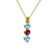 Trinity Taşlı Kolye - Akuamarin ve rodolit garnet 925 ayar altın kaplama gümüş kolye (40 cm gümüş rolo zincir) #1sje4mi