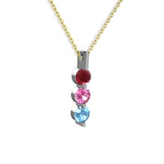 Trinity Taşlı Kolye - Kök yakut, pembe kuvars ve akuamarin 925 ayar gümüş kolye (40 cm altın rolo zincir) #1skj093