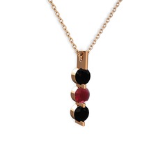 Trinity Taşlı Kolye - Siyah zirkon ve kök yakut 8 ayar rose altın kolye (40 cm rose altın rolo zincir) #1sm1676