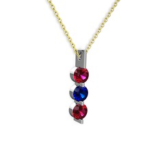 Rodolit garnet ve lab safir 14 ayar beyaz altın kolye (40 cm gümüş rolo zincir)