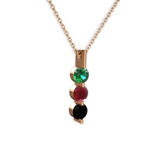 Trinity Taşlı Kolye - Yeşil kuvars, kök yakut ve siyah zirkon 925 ayar rose altın kaplama gümüş kolye (40 cm rose altın rolo zincir) #1spty0u