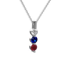Trinity Taşlı Kolye - Swarovski, lab safir ve kök yakut 925 ayar gümüş kolye (40 cm gümüş rolo zincir) #1sqkep3