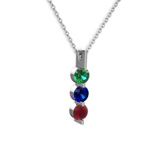 Trinity Taşlı Kolye - Yeşil kuvars, lab safir ve kök yakut 8 ayar beyaz altın kolye (40 cm beyaz altın rolo zincir) #1sv45z0