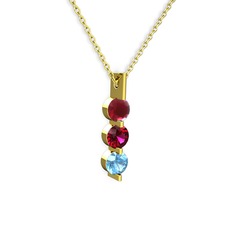 Trinity Taşlı Kolye - Kök yakut, rodolit garnet ve akuamarin 14 ayar altın kolye (40 cm gümüş rolo zincir) #1sy4omf
