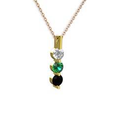 Trinity Taşlı Kolye - Swarovski, yeşil kuvars ve siyah zirkon 8 ayar altın kolye (40 cm gümüş rolo zincir) #1t0yi72