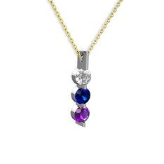 Trinity Taşlı Kolye - Swarovski, lab safir ve ametist 8 ayar beyaz altın kolye (40 cm altın rolo zincir) #1t3k9wa