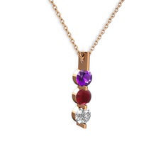 Trinity Taşlı Kolye - Ametist, kök yakut ve swarovski 14 ayar rose altın kolye (40 cm gümüş rolo zincir) #1t8kfc3