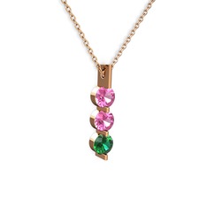 Pembe kuvars ve yeşil kuvars 925 ayar rose altın kaplama gümüş kolye (40 cm gümüş rolo zincir)