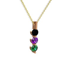 Trinity Taşlı Kolye - Siyah zirkon, ametist ve yeşil kuvars 925 ayar rose altın kaplama gümüş kolye (40 cm altın rolo zincir) #1tho9h1