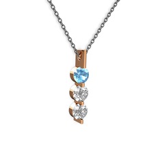 Trinity Taşlı Kolye - Akuamarin ve swarovski 8 ayar rose altın kolye (40 cm gümüş rolo zincir) #1ti7m45