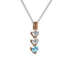 Swarovski ve akuamarin 8 ayar rose altın kolye (40 cm gümüş rolo zincir)