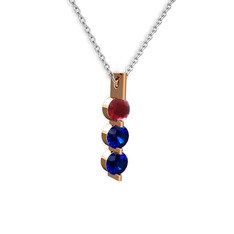 Trinity Taşlı Kolye - Kök yakut ve lab safir 925 ayar rose altın kaplama gümüş kolye (40 cm beyaz altın rolo zincir) #1tkl8xy