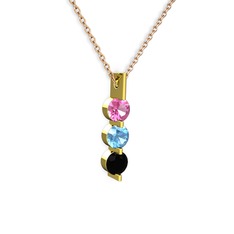 Trinity Taşlı Kolye - Pembe kuvars, akuamarin ve siyah zirkon 925 ayar altın kaplama gümüş kolye (40 cm rose altın rolo zincir) #1tlhj0x