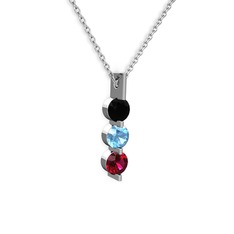 Siyah zirkon, akuamarin ve rodolit garnet 925 ayar gümüş kolye (40 cm beyaz altın rolo zincir)