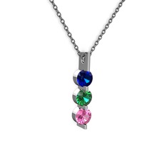 Lab safir, yeşil kuvars ve pembe kuvars 8 ayar beyaz altın kolye (40 cm gümüş rolo zincir)