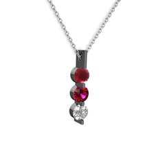 Trinity Taşlı Kolye - Kök yakut, rodolit garnet ve swarovski 925 ayar siyah rodyum kaplama gümüş kolye (40 cm gümüş rolo zincir) #1tsyhn1