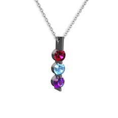 Trinity Taşlı Kolye - Rodolit garnet, akuamarin ve ametist 925 ayar siyah rodyum kaplama gümüş kolye (40 cm beyaz altın rolo zincir) #1ttha9m