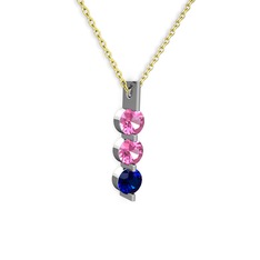 Pembe kuvars ve lab safir 8 ayar beyaz altın kolye (40 cm altın rolo zincir)