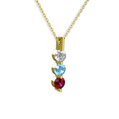 Trinity Taşlı Kolye - Swarovski, akuamarin ve rodolit garnet 8 ayar altın kolye (40 cm altın rolo zincir) #1txi91d
