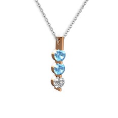 Akuamarin ve swarovski 925 ayar rose altın kaplama gümüş kolye (40 cm beyaz altın rolo zincir)