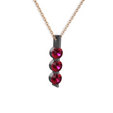 Trinity Taşlı Kolye - Rodolit garnet 925 ayar siyah rodyum kaplama gümüş kolye (40 cm rose altın rolo zincir) #1u1qujj