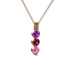 Trinity Taşlı Kolye - Ametist, rodolit garnet ve pembe kuvars 14 ayar rose altın kolye (40 cm rose altın rolo zincir) #1u3jniz