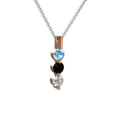 Akuamarin, siyah zirkon ve swarovski 8 ayar rose altın kolye (40 cm beyaz altın rolo zincir)