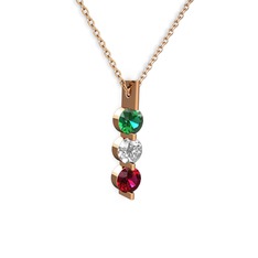 Yeşil kuvars, swarovski ve rodolit garnet 8 ayar rose altın kolye (40 cm gümüş rolo zincir)