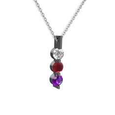 Swarovski, kök yakut ve ametist 925 ayar siyah rodyum kaplama gümüş kolye (40 cm beyaz altın rolo zincir)