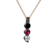 Trinity Taşlı Kolye - Siyah zirkon, rodolit garnet ve swarovski 925 ayar siyah rodyum kaplama gümüş kolye (40 cm gümüş rolo zincir) #1uhi29t
