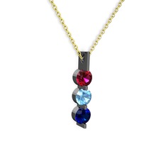 Trinity Taşlı Kolye - Rodolit garnet, akuamarin ve lab safir 925 ayar siyah rodyum kaplama gümüş kolye (40 cm altın rolo zincir) #1uibatd