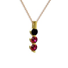 Trinity Taşlı Kolye - Siyah zirkon ve rodolit garnet 14 ayar altın kolye (40 cm rose altın rolo zincir) #1umh2eo