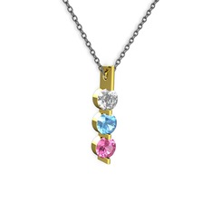 Swarovski, akuamarin ve pembe kuvars 925 ayar altın kaplama gümüş kolye (40 cm gümüş rolo zincir)