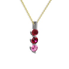 Trinity Taşlı Kolye - Kök yakut, rodolit garnet ve pembe kuvars 925 ayar gümüş kolye (40 cm gümüş rolo zincir) #1uvxozr