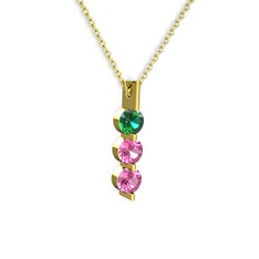 Yeşil kuvars ve pembe kuvars 8 ayar altın kolye (40 cm altın rolo zincir)