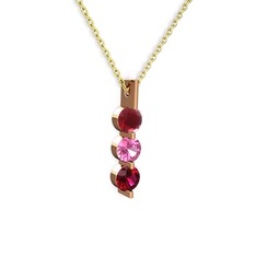 Kök yakut, pembe kuvars ve rodolit garnet 8 ayar rose altın kolye (40 cm altın rolo zincir)