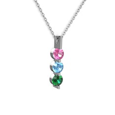 Trinity Taşlı Kolye - Pembe kuvars, akuamarin ve yeşil kuvars 14 ayar beyaz altın kolye (40 cm gümüş rolo zincir) #1uzgfvd