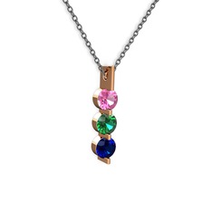 Pembe kuvars, yeşil kuvars ve lab safir 925 ayar rose altın kaplama gümüş kolye (40 cm gümüş rolo zincir)