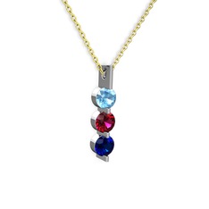 Akuamarin, rodolit garnet ve lab safir 925 ayar gümüş kolye (40 cm altın rolo zincir)