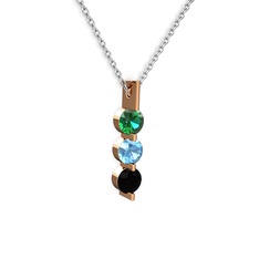 Yeşil kuvars, akuamarin ve siyah zirkon 14 ayar rose altın kolye (40 cm beyaz altın rolo zincir)