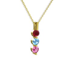 Trinity Taşlı Kolye - Kök yakut, akuamarin ve pembe kuvars 925 ayar altın kaplama gümüş kolye (40 cm altın rolo zincir) #1v6p5jh