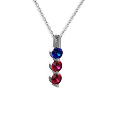 Trinity Taşlı Kolye - Lab safir ve rodolit garnet 14 ayar beyaz altın kolye (40 cm beyaz altın rolo zincir) #1vglq9l