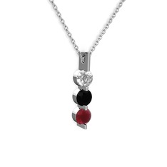 Swarovski, siyah zirkon ve kök yakut 925 ayar gümüş kolye (40 cm beyaz altın rolo zincir)