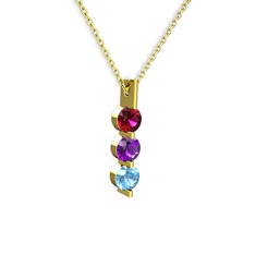 Trinity Taşlı Kolye - Rodolit garnet, ametist ve akuamarin 925 ayar altın kaplama gümüş kolye (40 cm gümüş rolo zincir) #1viieg4