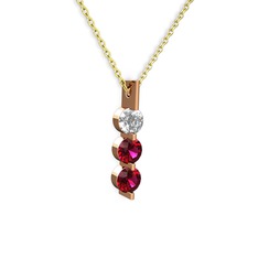 Swarovski ve rodolit garnet 925 ayar rose altın kaplama gümüş kolye (40 cm altın rolo zincir)