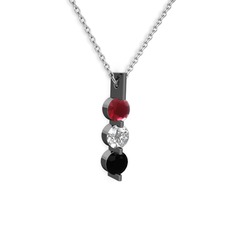 Kök yakut, swarovski ve siyah zirkon 925 ayar siyah rodyum kaplama gümüş kolye (40 cm gümüş rolo zincir)