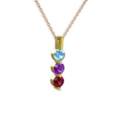 Trinity Taşlı Kolye - Akuamarin, ametist ve rodolit garnet 8 ayar altın kolye (40 cm rose altın rolo zincir) #1vpi9y0