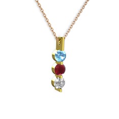 Trinity Taşlı Kolye - Akuamarin, kök yakut ve swarovski 925 ayar altın kaplama gümüş kolye (40 cm rose altın rolo zincir) #1vtjowd