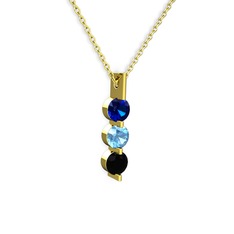 Trinity Taşlı Kolye - Lab safir, akuamarin ve siyah zirkon 925 ayar altın kaplama gümüş kolye (40 cm altın rolo zincir) #1vuj354