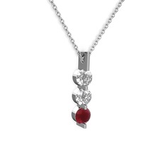 Swarovski ve kök yakut 14 ayar beyaz altın kolye (40 cm beyaz altın rolo zincir)